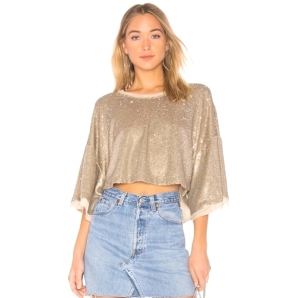 FREE PEOPLE Champagne Dreams Top sequin hold. Size XS - Picture 2 of 16
